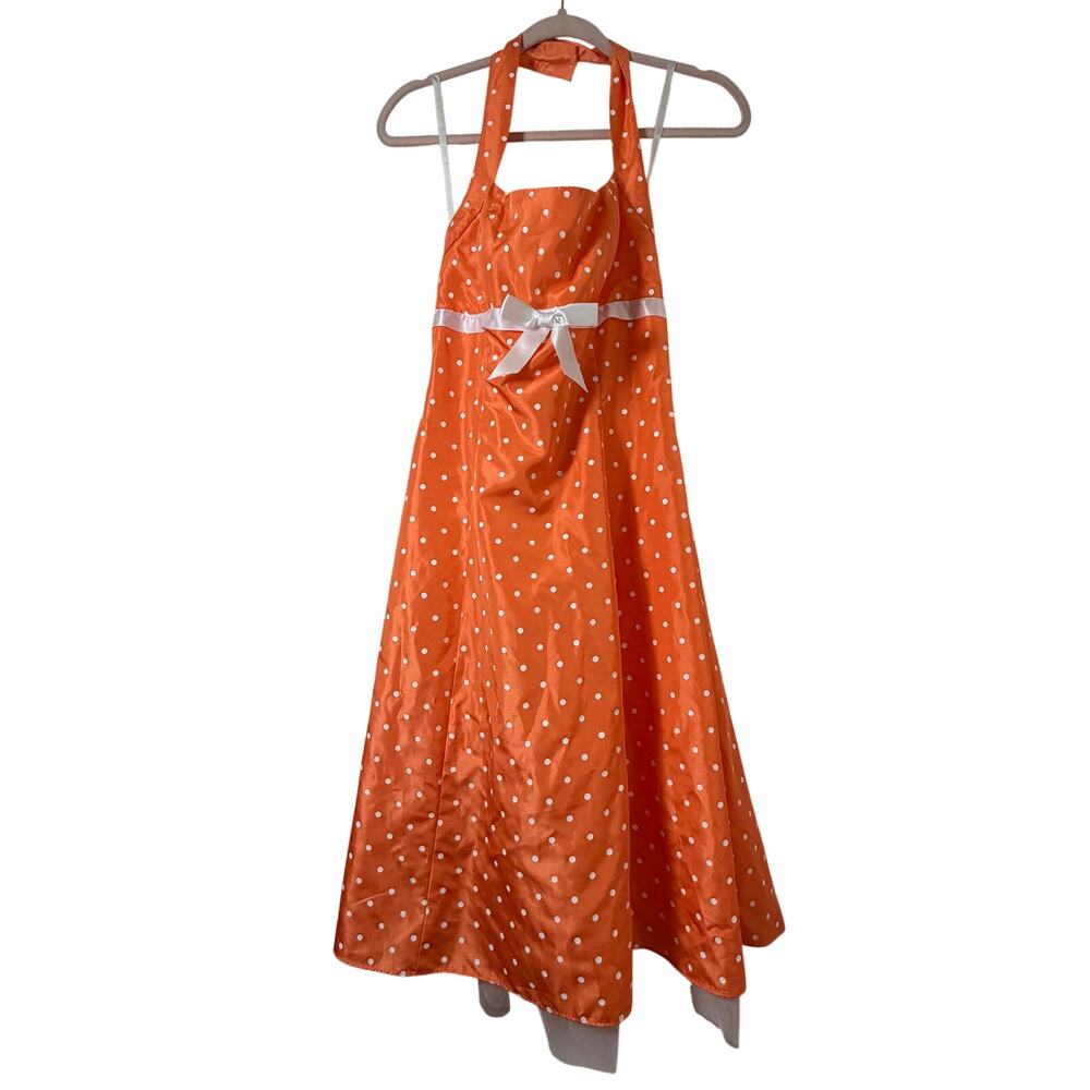 Sz 11-12 Y2k Vtg Zum Zum Orange White Polka Dot Pinup Rockabilly 1950s Whimsy
